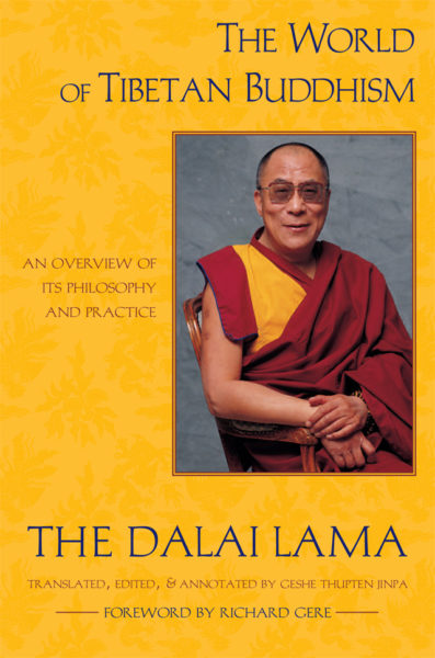 The World of Tibetan Buddhism Hardcover design - Yellow with an image of His Holiness.