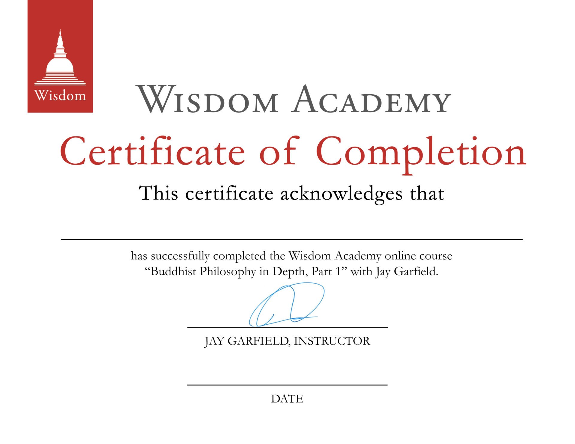 Buddhist Philosophy Part 1 certificate The Wisdom Experience