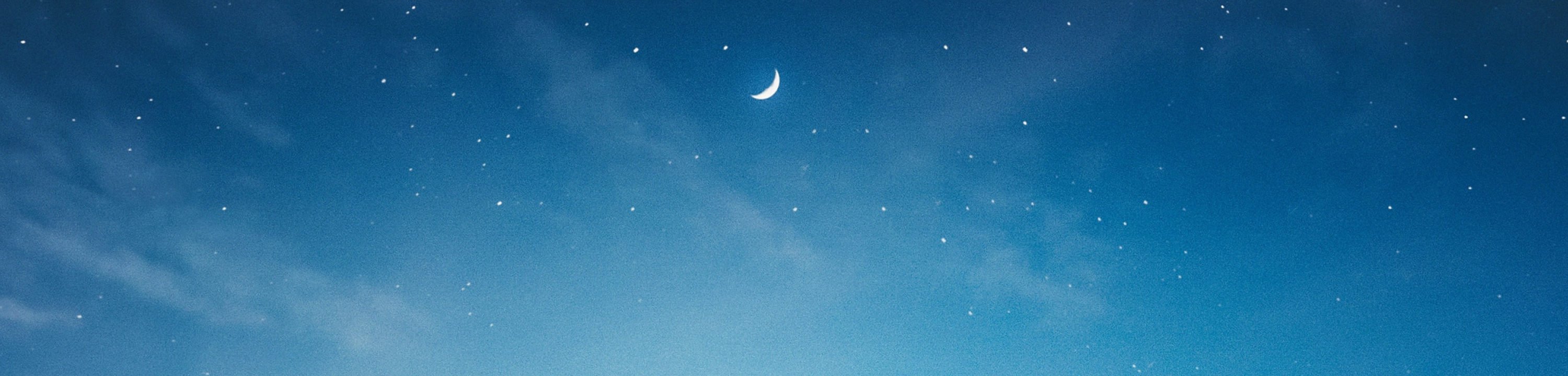 sleep meditation image of blue night sky with crescent moon